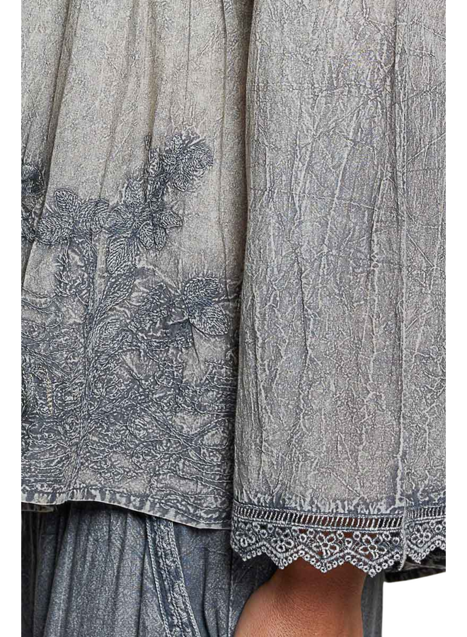 Vintage Washed Floral Lace Top in Charcoal