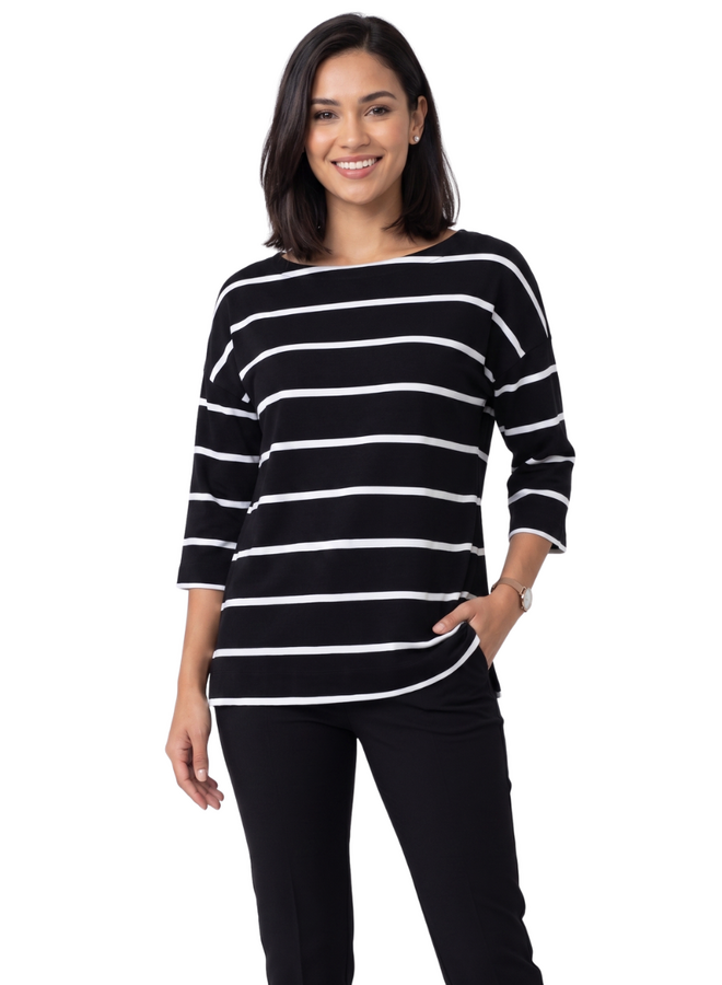 Striped Boatneck Tee in Black