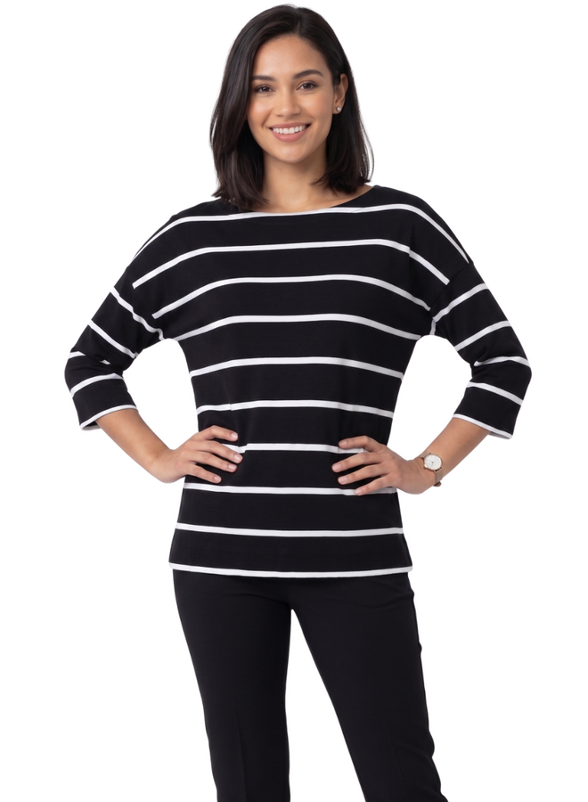 Striped Boatneck Tee in Black