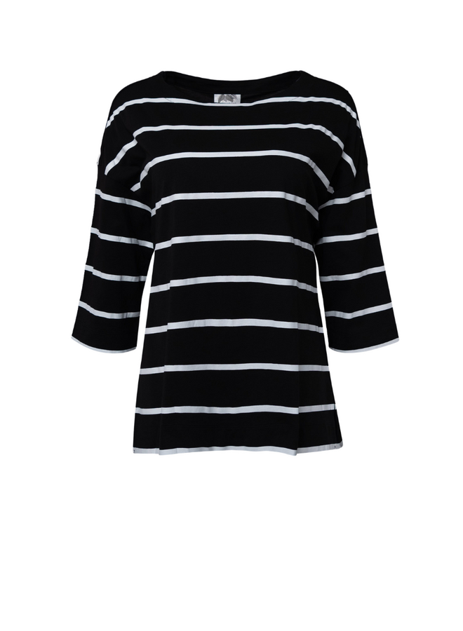 Striped Boatneck Tee in Black