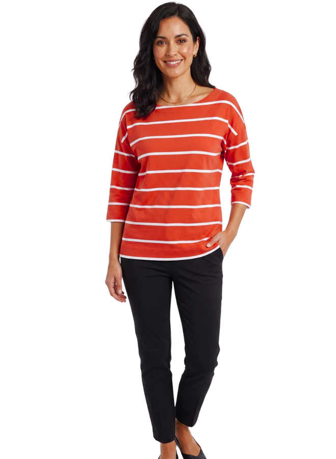 Striped Boatneck Tee in Red
