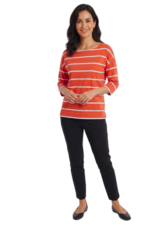 Striped Boatneck Tee in Red