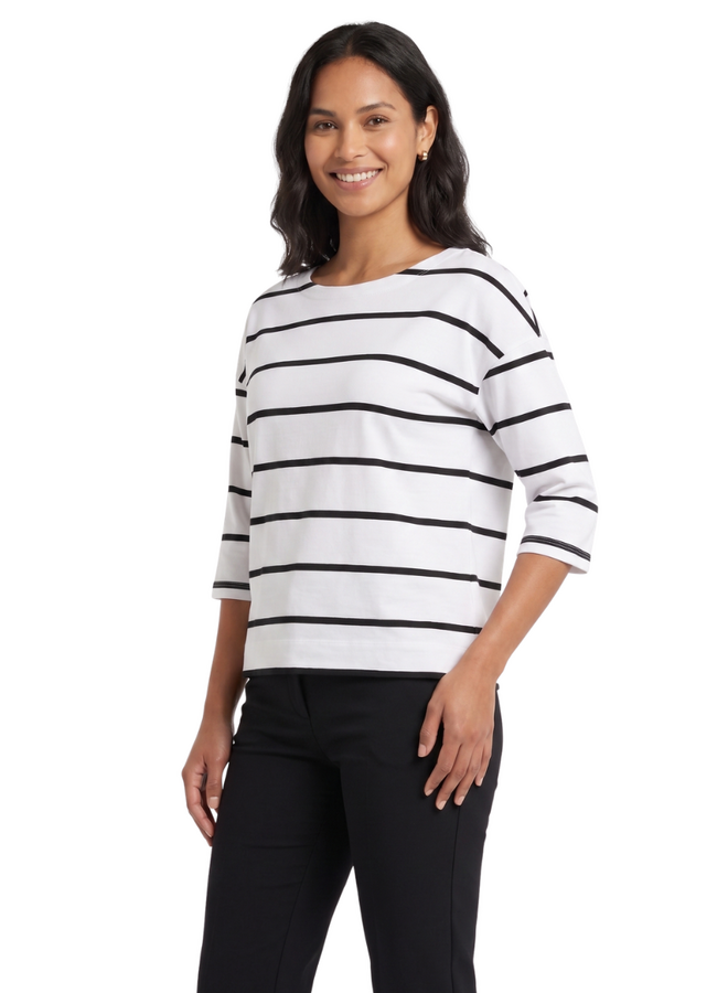 Striped Boatneck Tee in White