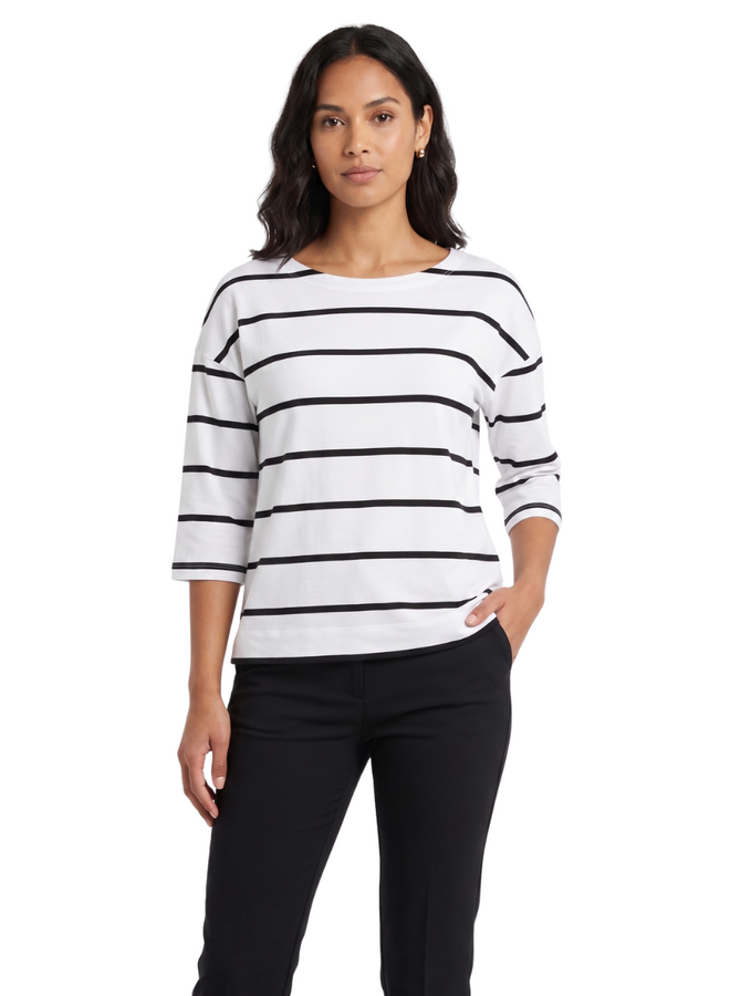 Striped Boatneck Tee in White
