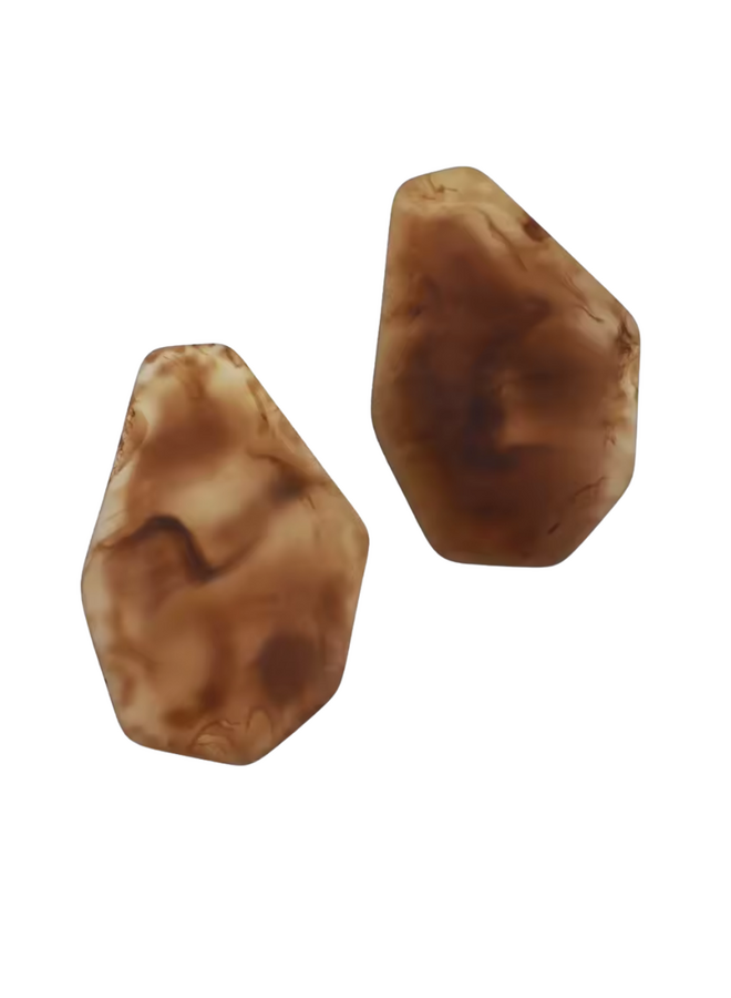 Big Carved Acrylic Earrings In Brown