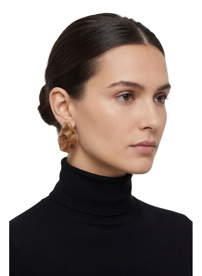 Big Carved Acrylic Earrings In Brown