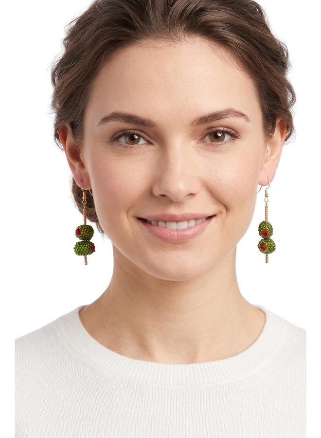 Beaded Olive Earrings
