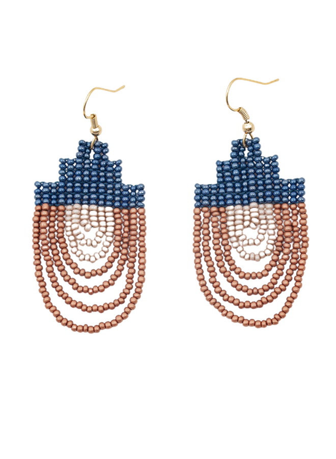 Mayan Pyramid Beaded Earrings In Multi Bronze