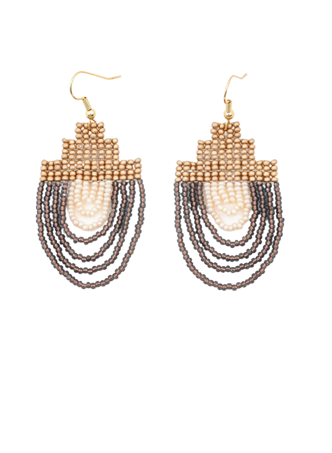 Mayan Pyramid Beaded Earrings In Gold