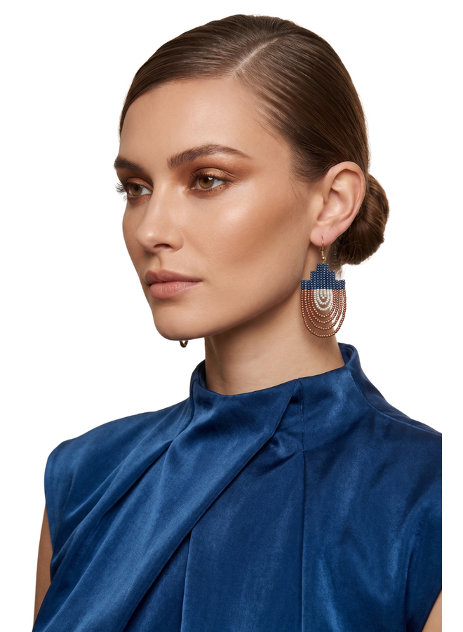 Mayan Pyramid Beaded Earrings In Multi Bronze