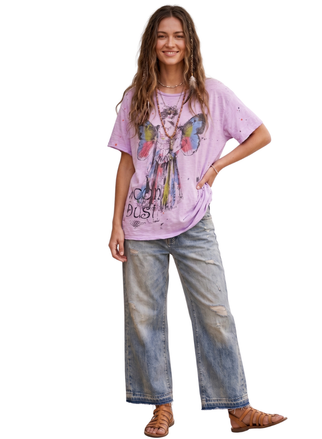 Jaded Gypsy Worn and Weathered Tee in Moon Dust