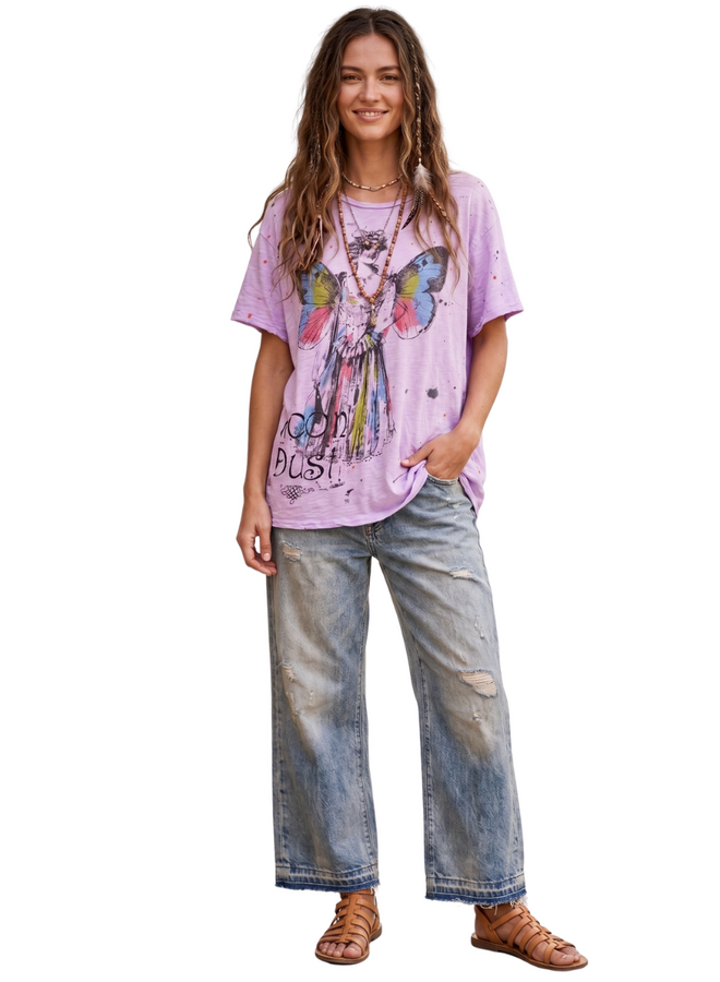 Jaded Gypsy Worn and Weathered Tee in Moon Dust