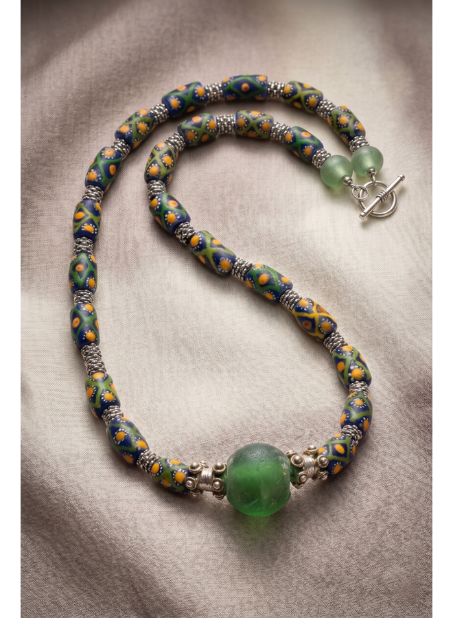 African Bead And Green Seaglass Necklace