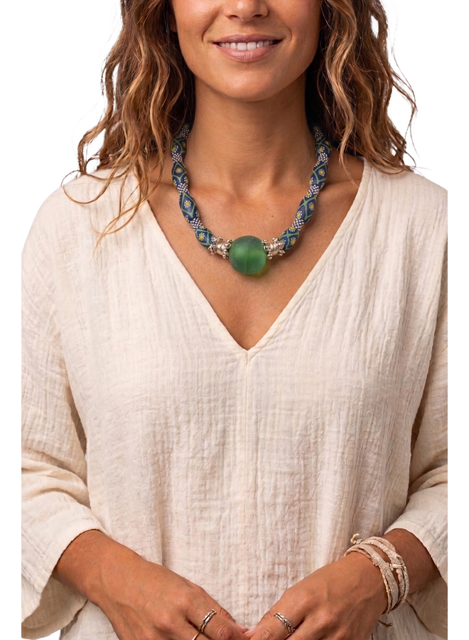 African Bead And Green Seaglass Necklace