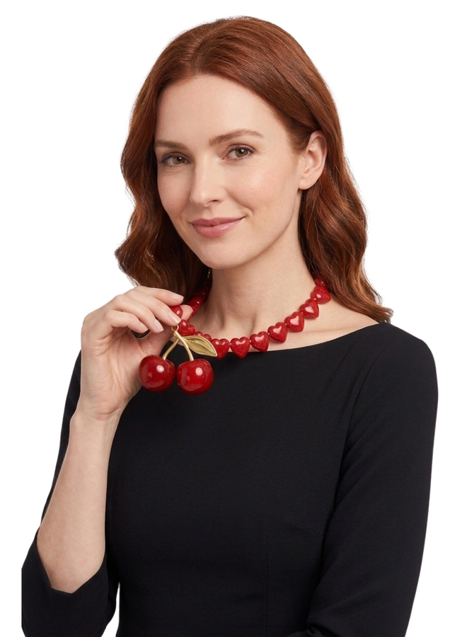 Big Cherry And Heart Necklace