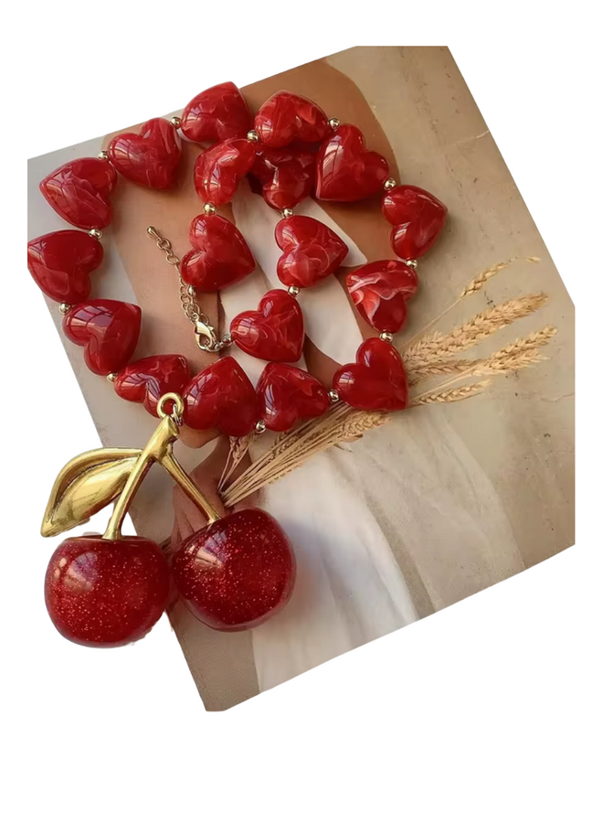 Big Cherry And Heart Necklace