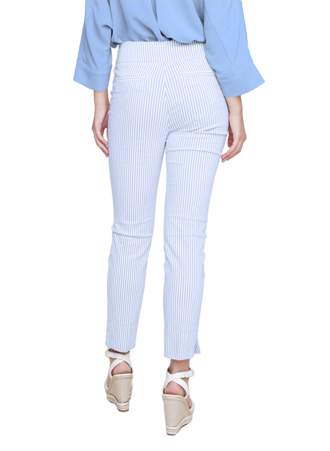 Renuar Seersucker Pinstripe Ankle Pant In Chambray