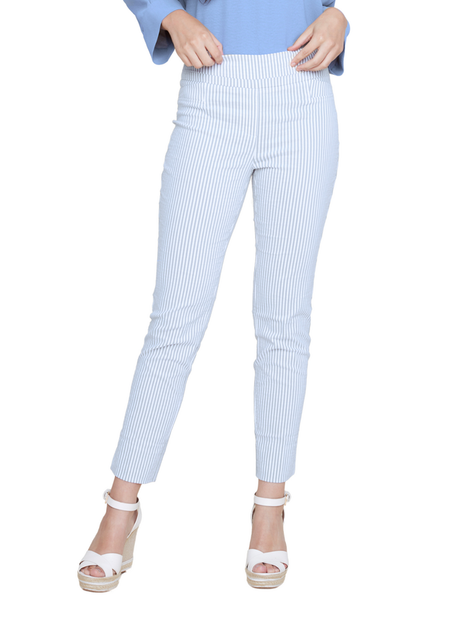 Renuar Seersucker Pinstripe Ankle Pant In Chambray