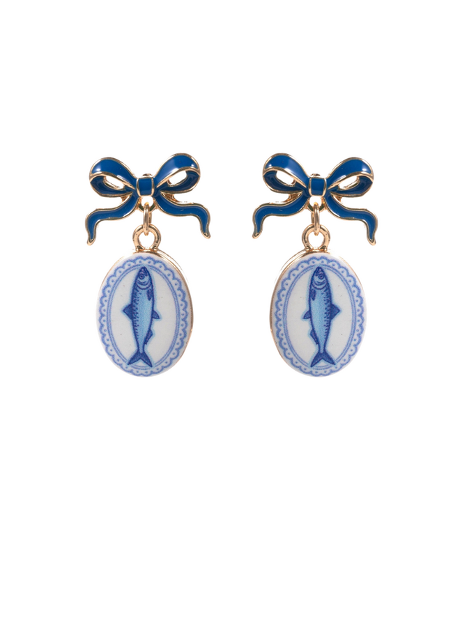 Bow And Blue Fish Small Earrings