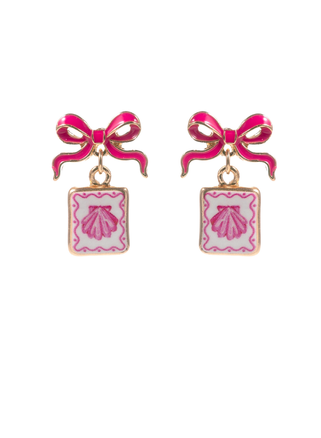Bow And Pink Shell Earrings