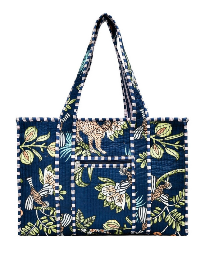 Small Navy Tropical Animal Tote Bag