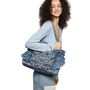 Embroidered Denim Ruffle Bag