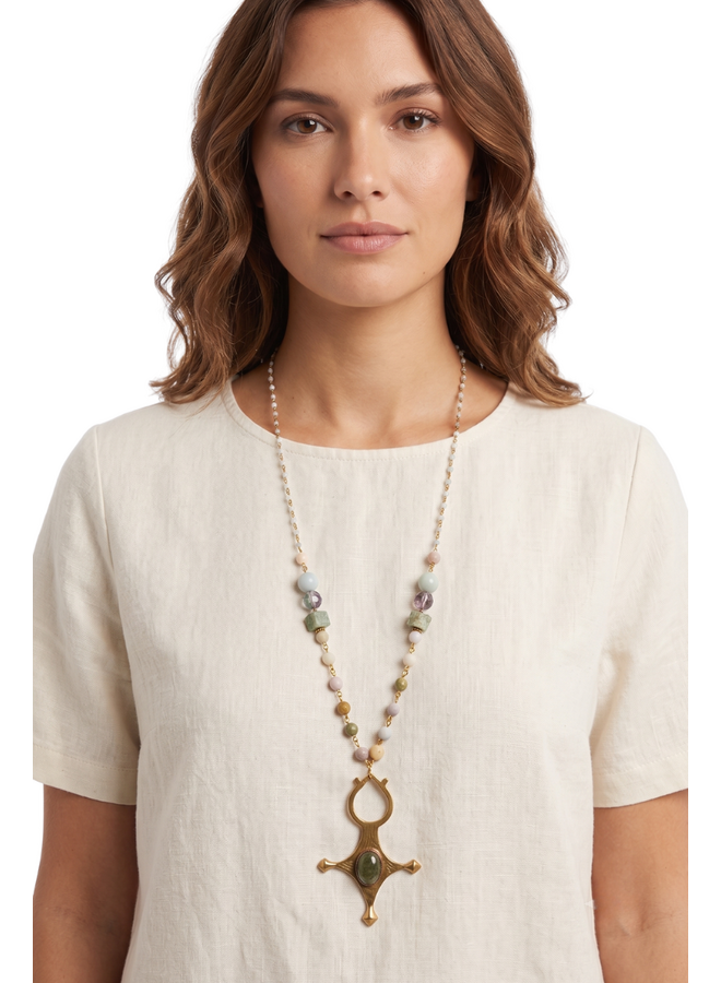 African Cross And Amazonite Necklace