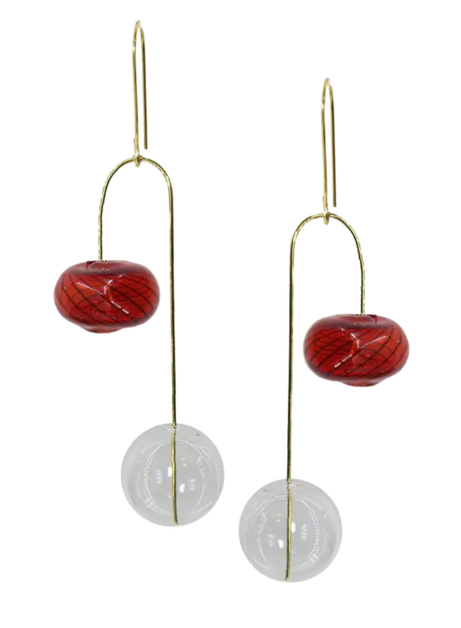 Glass Balance Earrings In Red