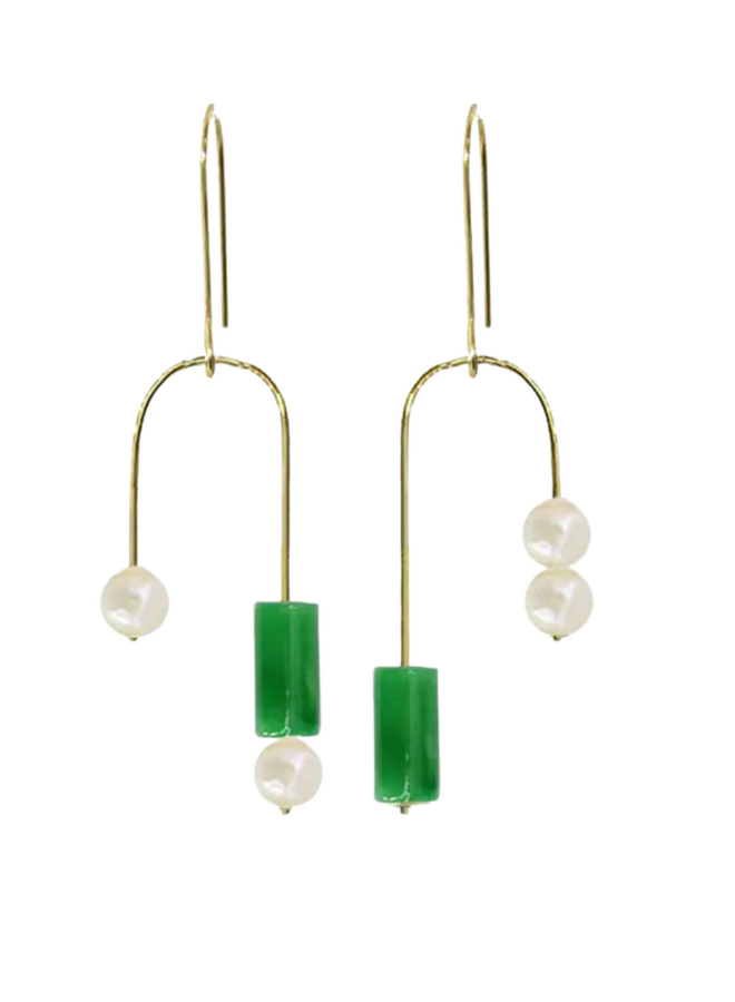 Life Balance Earrings in Jade and Pearl
