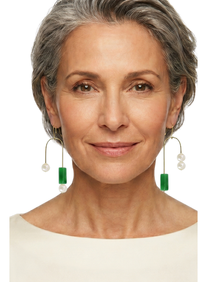 Life Balance Earrings in Jade and Pearl