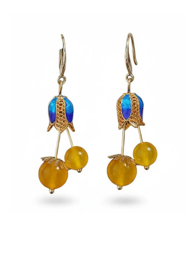 Agate Flower Drop Earrings
