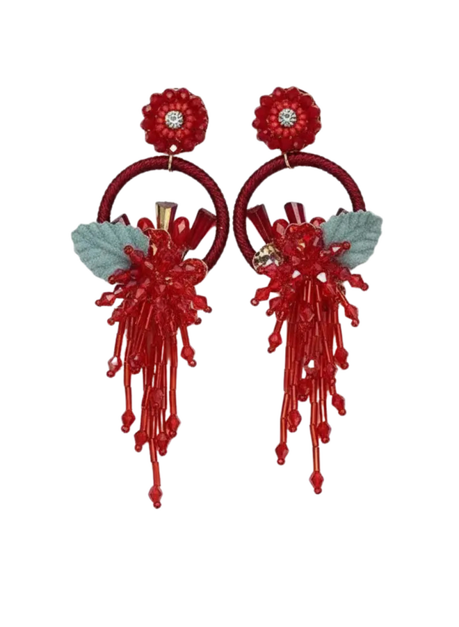 Red Crystal Tassel Earrings