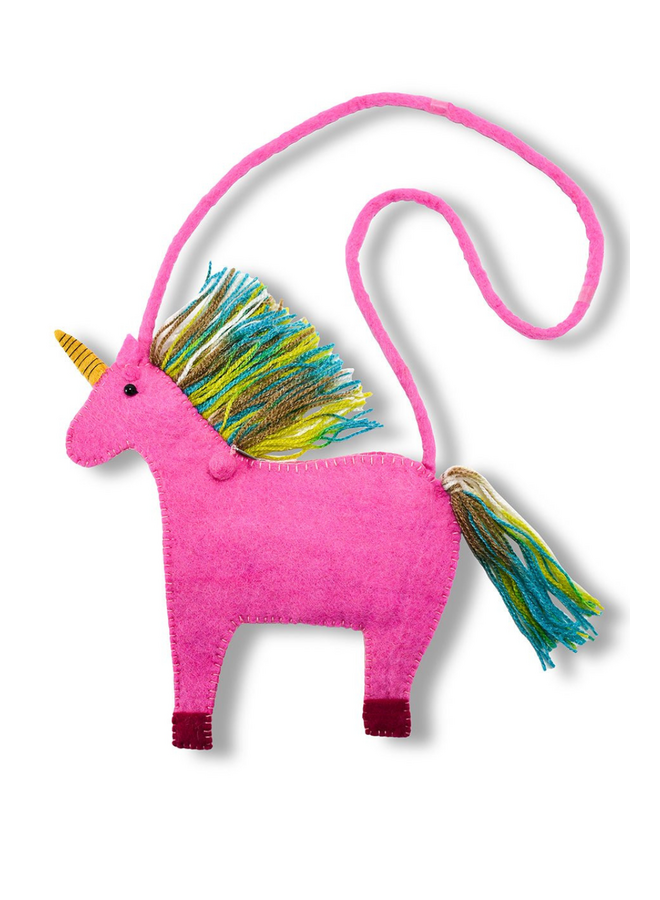 Pink Felt Unicorn Crossbody Bag