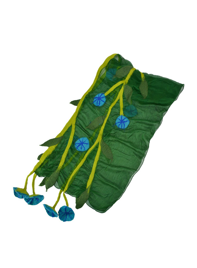 Green Chiffon Scarf With Felted Flowers