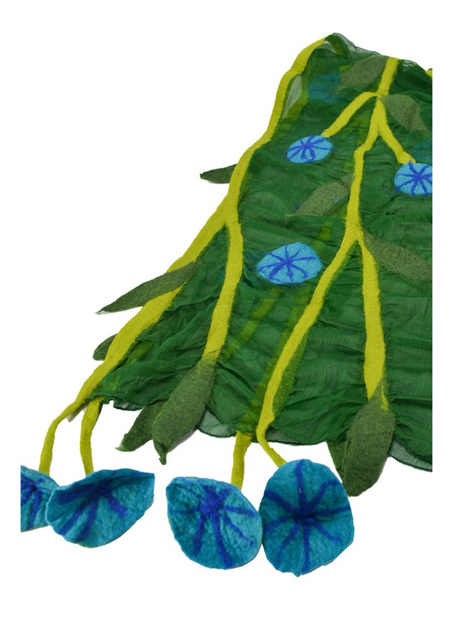 Green Chiffon Scarf With Felted Flowers