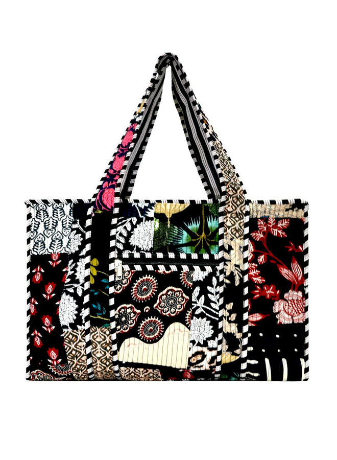Small Black Patchwork Tote Bag