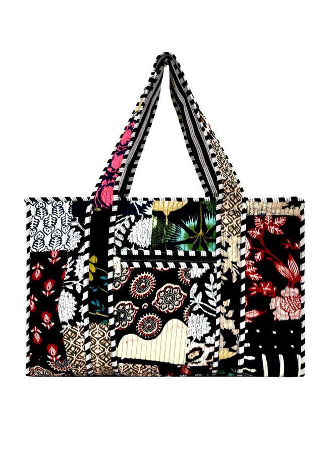 Small Black Patchwork Tote Bag