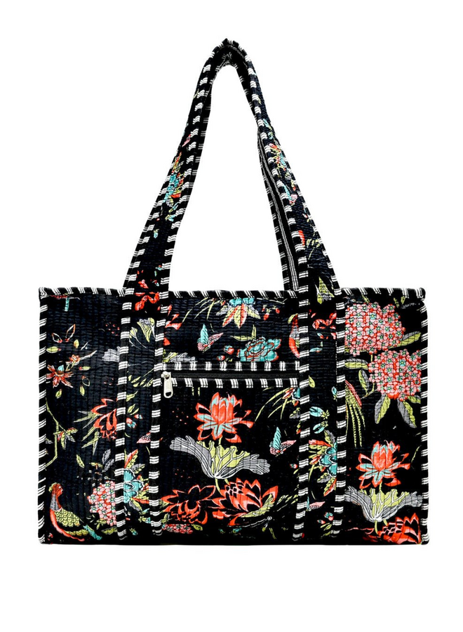 Small Floral Pheasant Tote Bag in Black