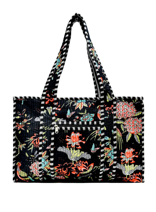 Small Floral Pheasant Tote Bag in Black