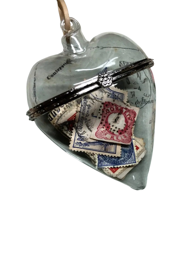 Ephemera Filed Glass Heart Ornament