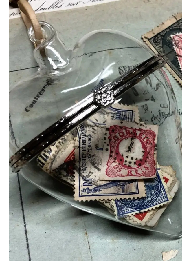 Ephemera Filed Glass Heart Ornament