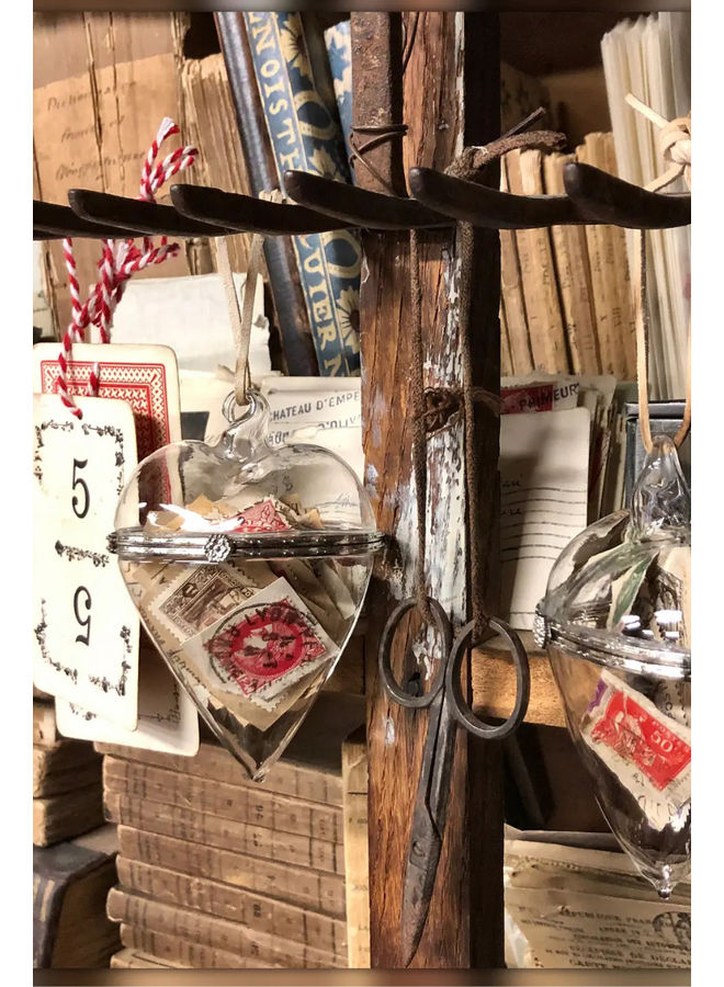 Ephemera Filed Glass Heart Ornament