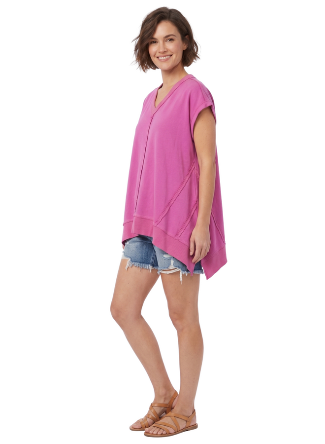 V-Neck Sharkbite Tee In Fuchsia