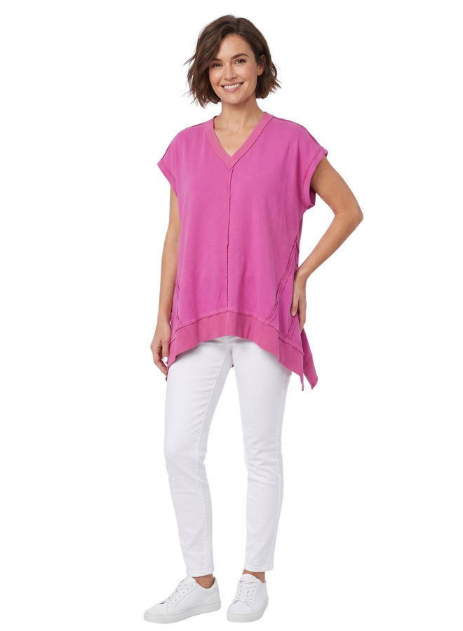 V-Neck Sharkbite Tee In Fuchsia