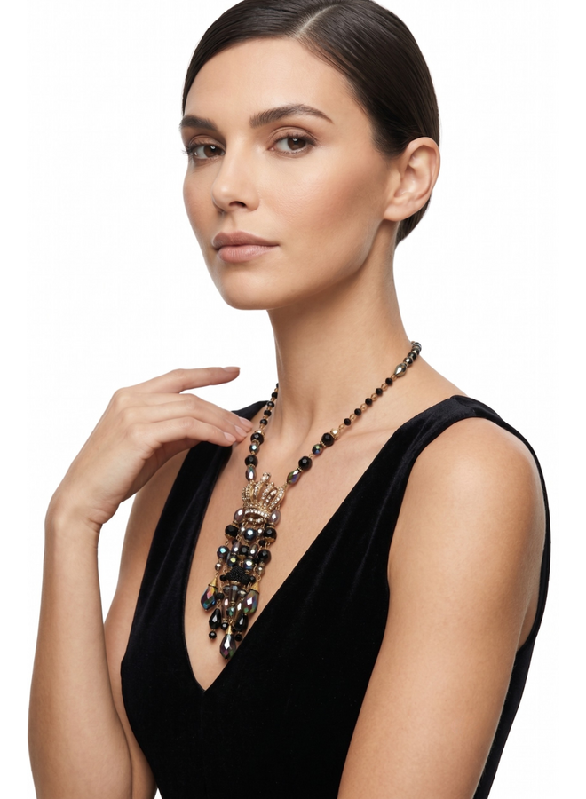 Jazmine Giovanni Crown Brooch Necklace