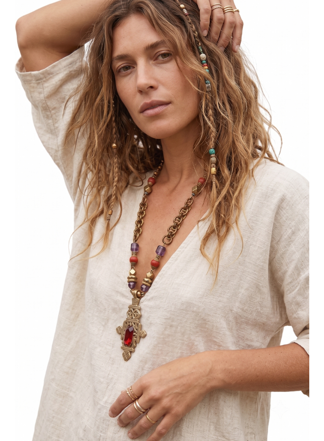 Jazmine Giovanni African Tuareg Cross Necklace with Coral
