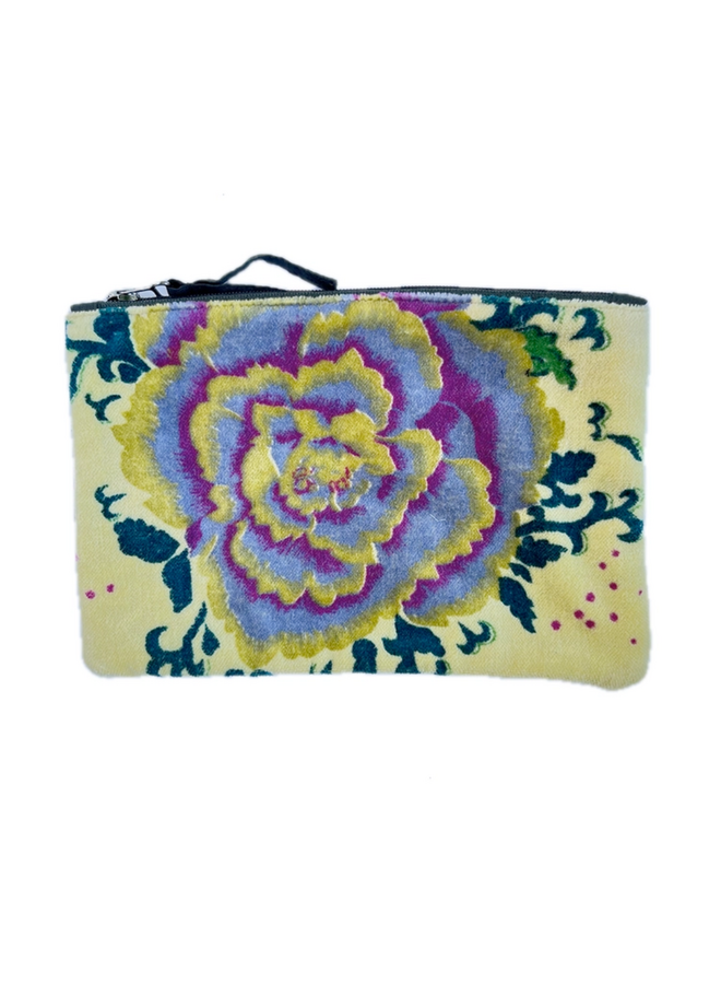 The Napoli Velvet Pouch in Peonies Yellow