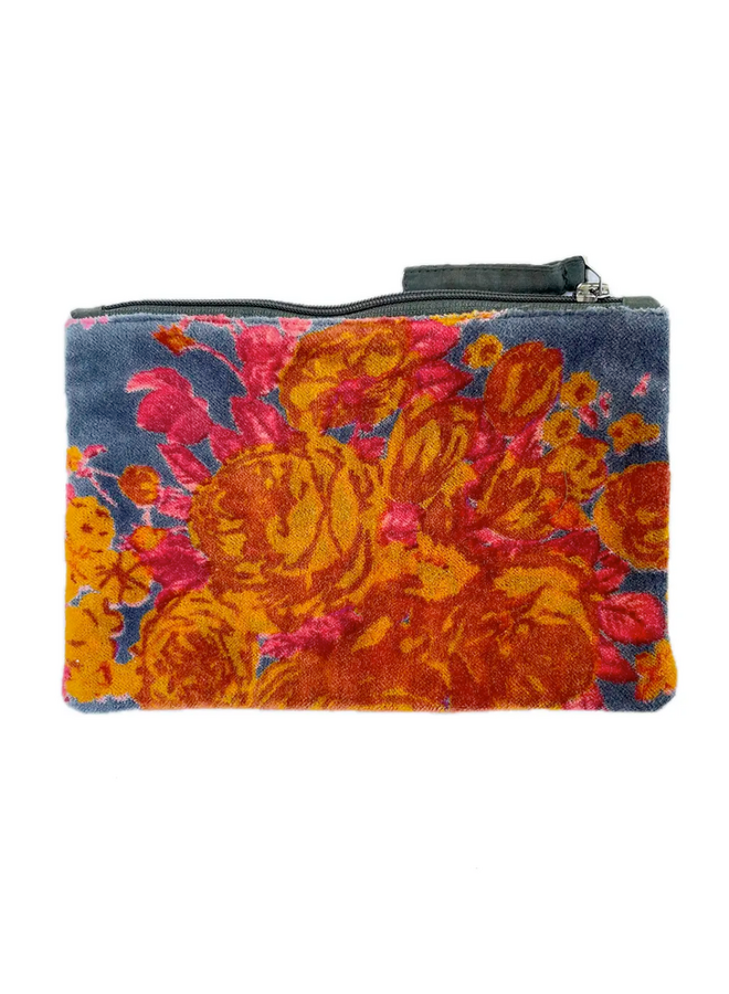 The Napoli Velvet Pouch in Roses Charcoal