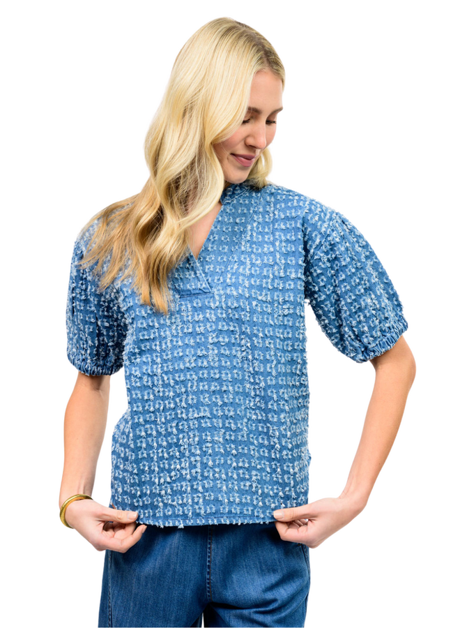 Ivy Jane Distressed Denim Popover Top