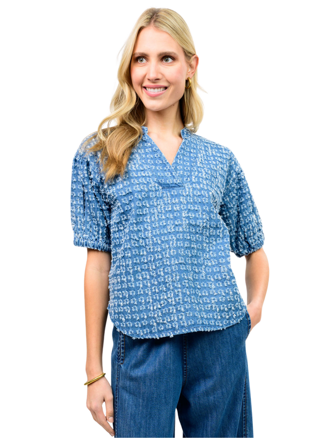 Ivy Jane Distressed Denim Popover Top